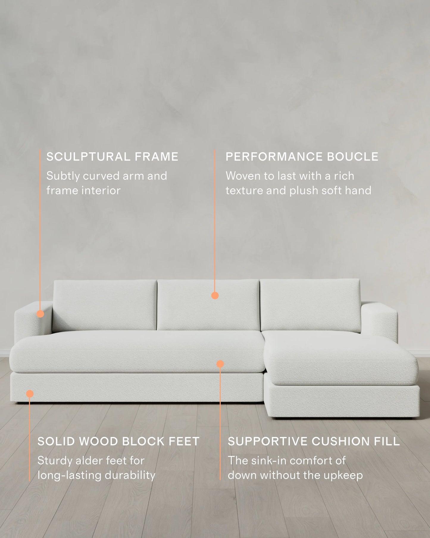 Sierra Curved Arm Chaise Sectional in Performance Boucle - Right Arm / Linen