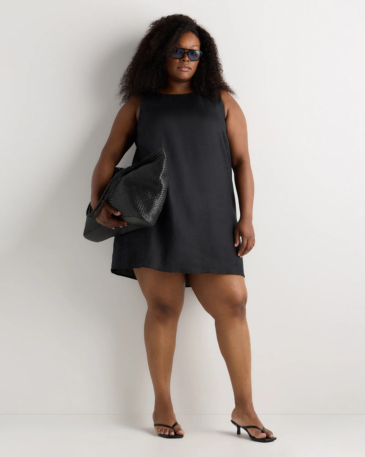 100% European Linen Tank Mini Dress - 1X / Black