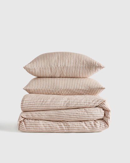 European Linen Duvet Cover Set - Twin / Peach
