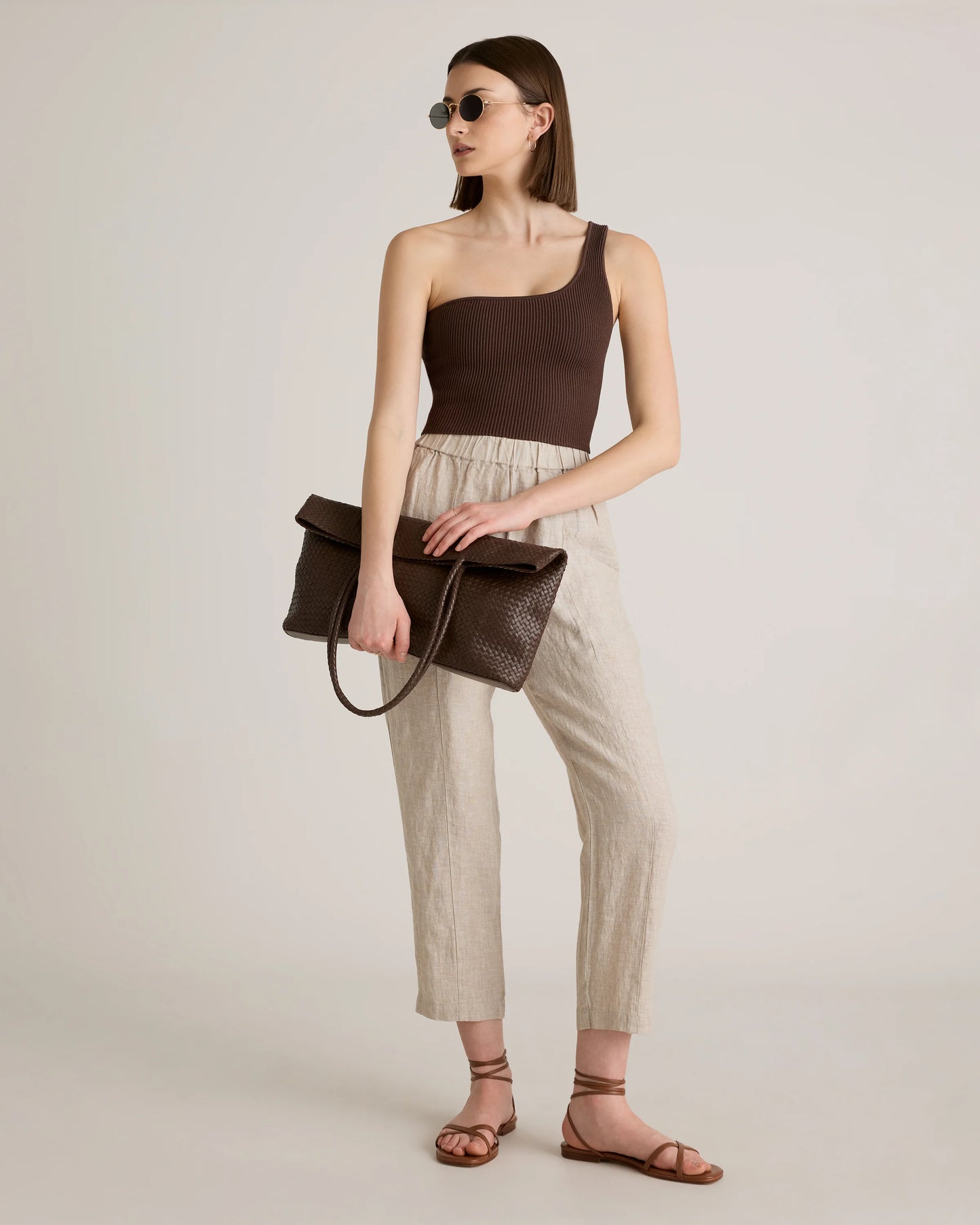 100% European Linen Tapered Ankle Pants - XS / Blue Pinstripe