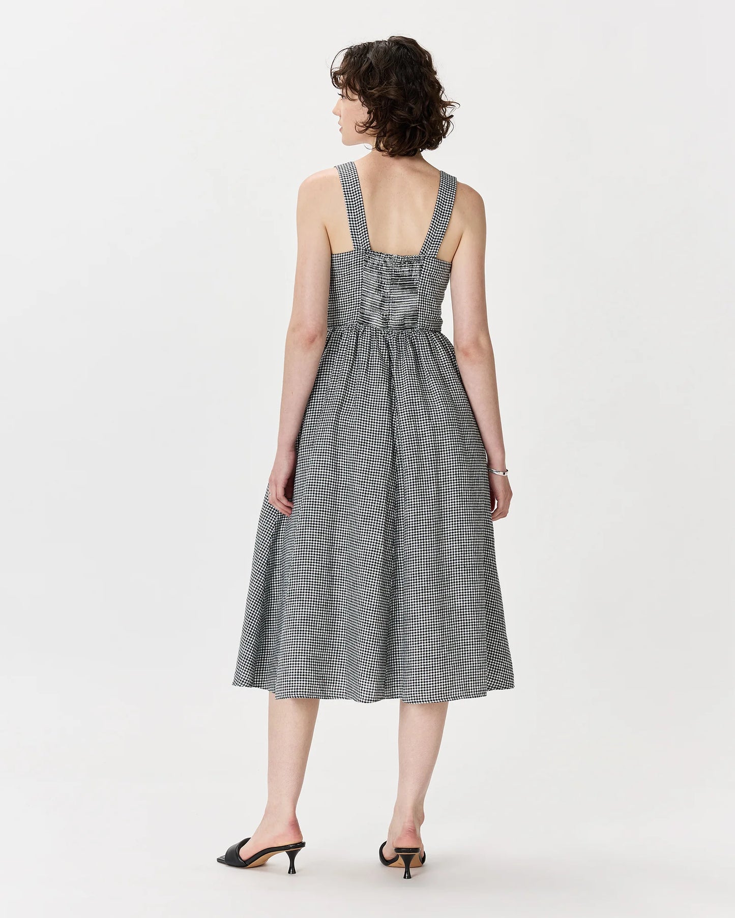 100% European Linen Fit & Flare Midi Dress - XS / Ivory Porcelain Blue Petite Floral