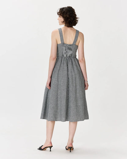 100% European Linen Fit & Flare Midi Dress - XS / Ivory Porcelain Blue Petite Floral