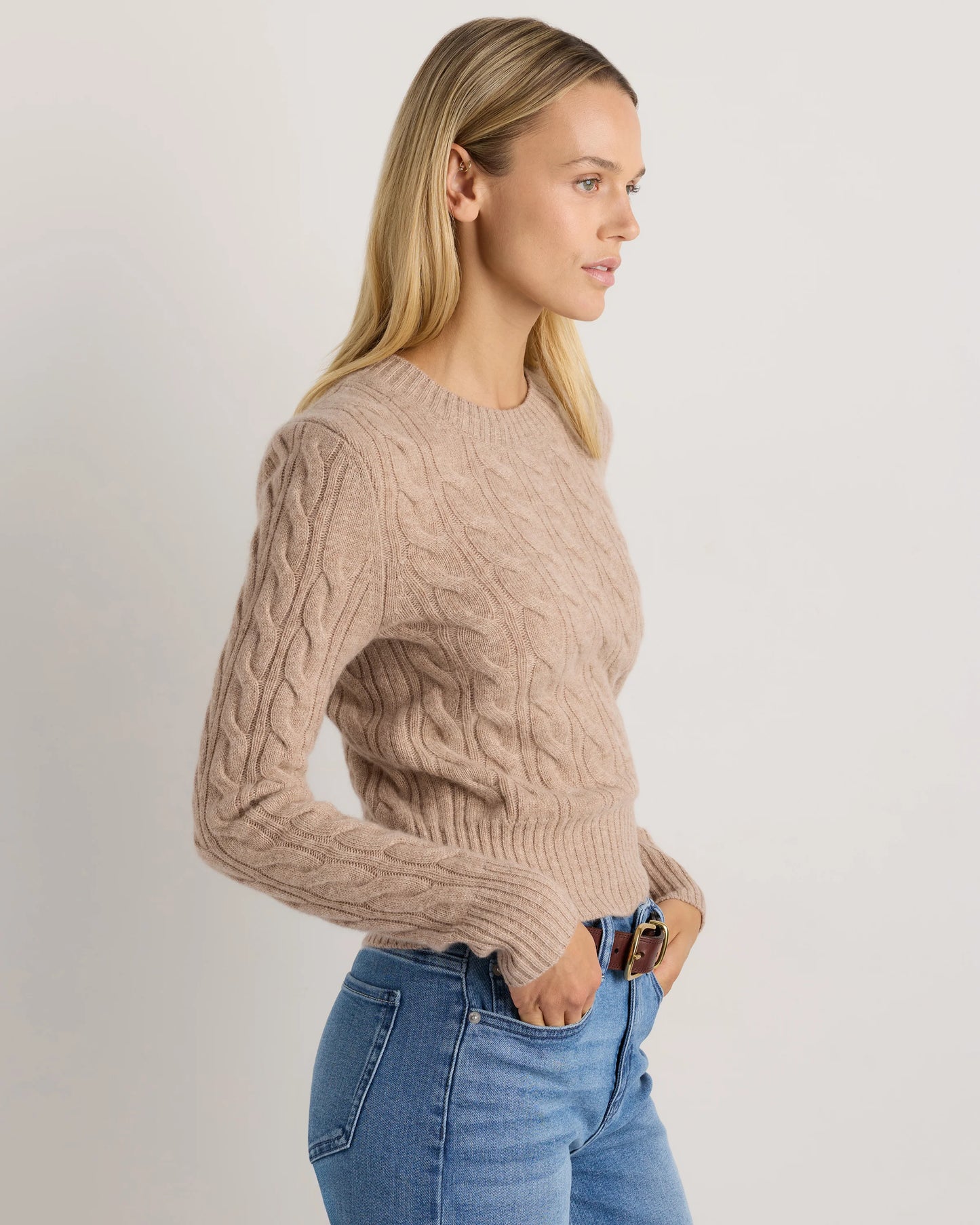 Mongolian Cashmere Shrunken Cable Crewneck Sweater - XS / Varsity Red