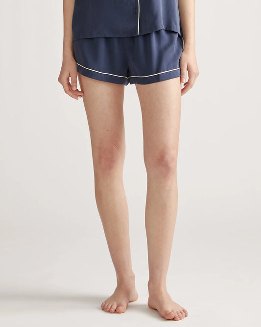 100% Washable Silk Pajama Short with Piping - XS / Indigo