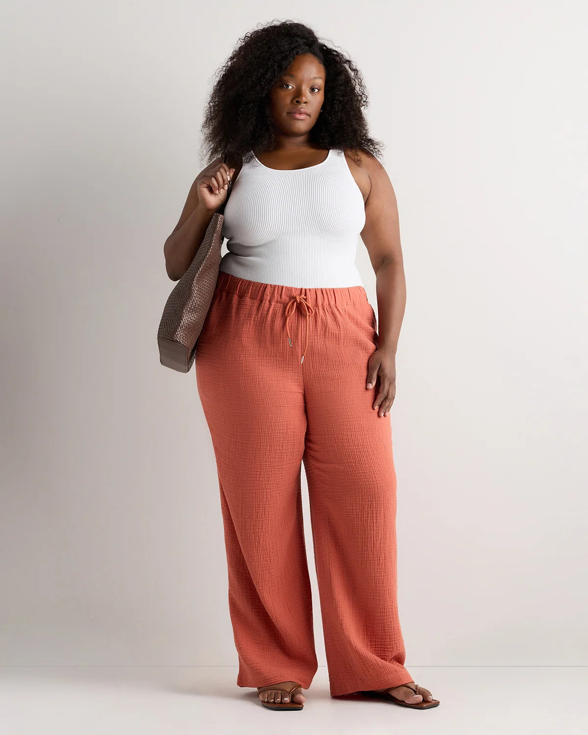 100% Organic Cotton Gauze Straight Leg Pants - 1X / Indigo Blue