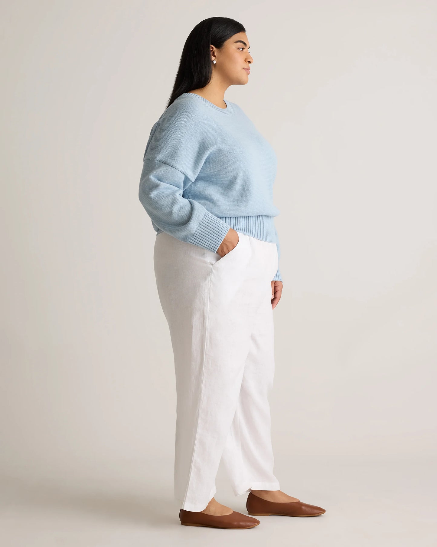 100% Organic Cotton Boyfriend Crew Sweater - 1X / Shell Pink