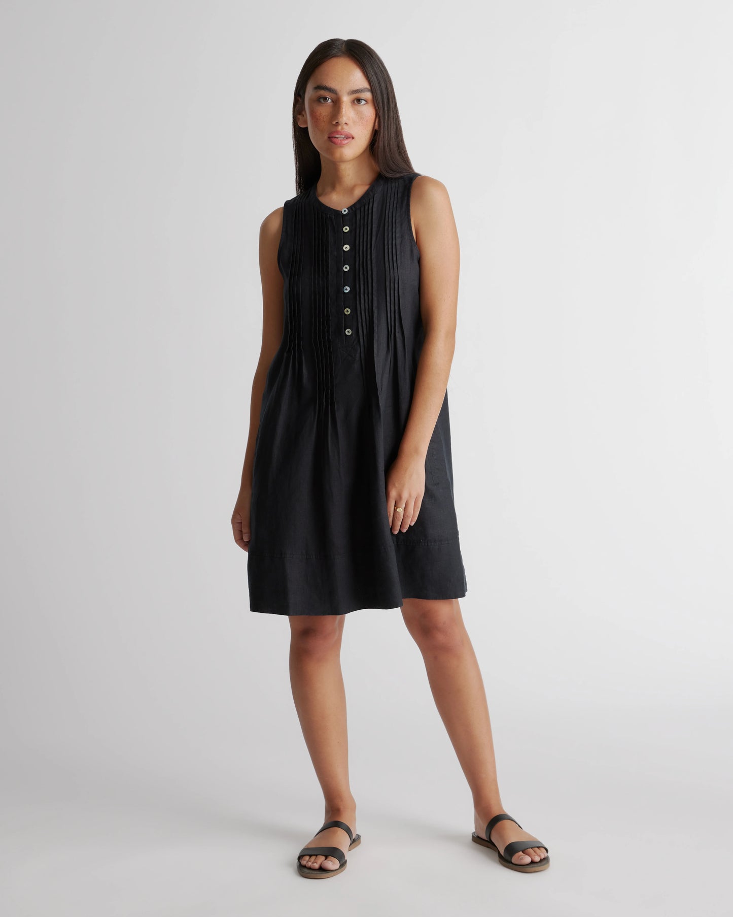 100% European Linen Sleeveless Swing Dress - XS / Classic Mini Gingham