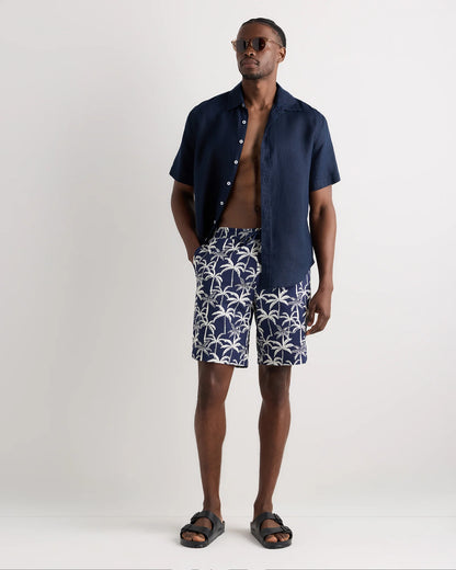 Italian Swim Trunks - 9" - S / Navy Palms