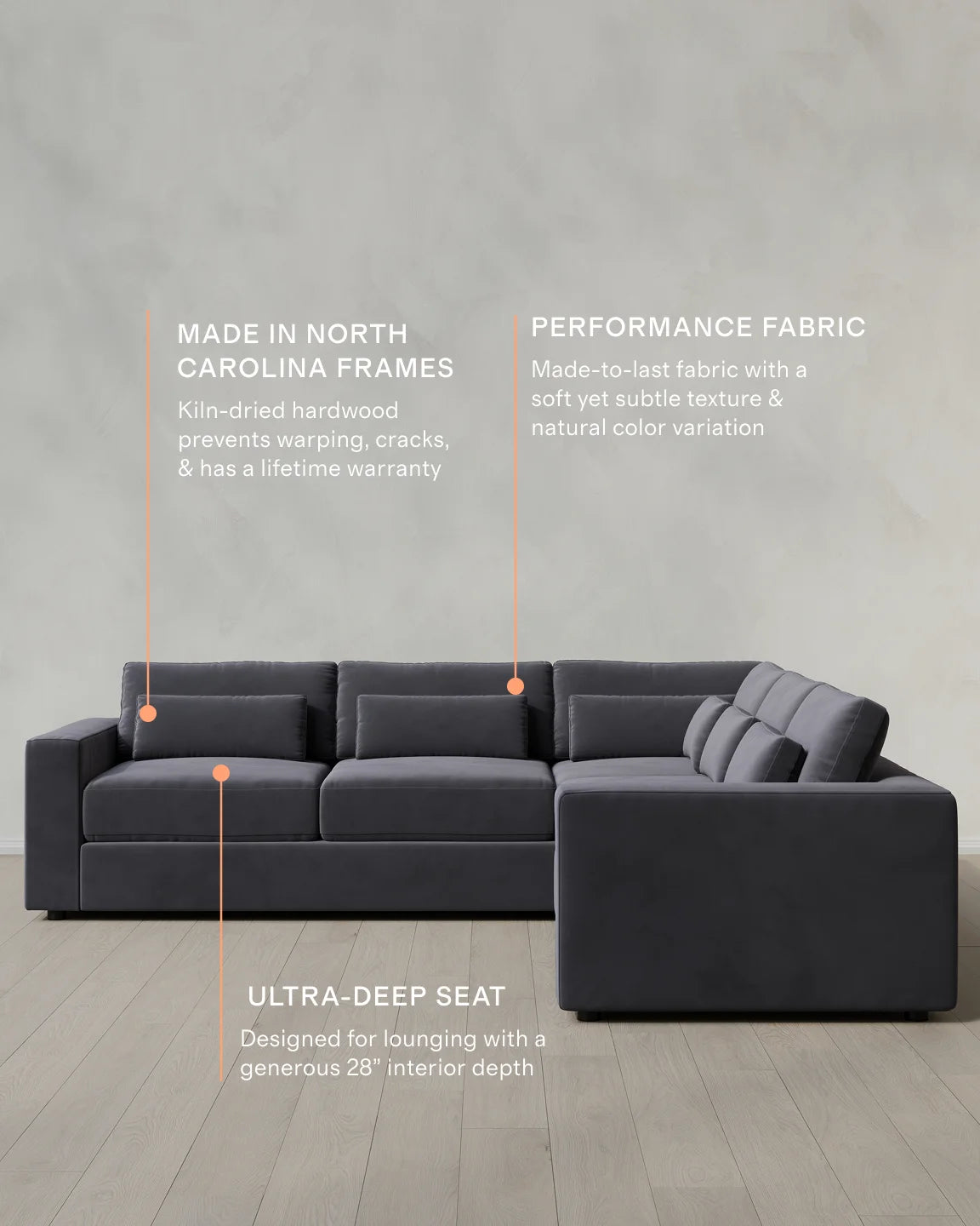 Ashford Deep Seat L Sectional in Performance Velvet - 119x119 / Taupe