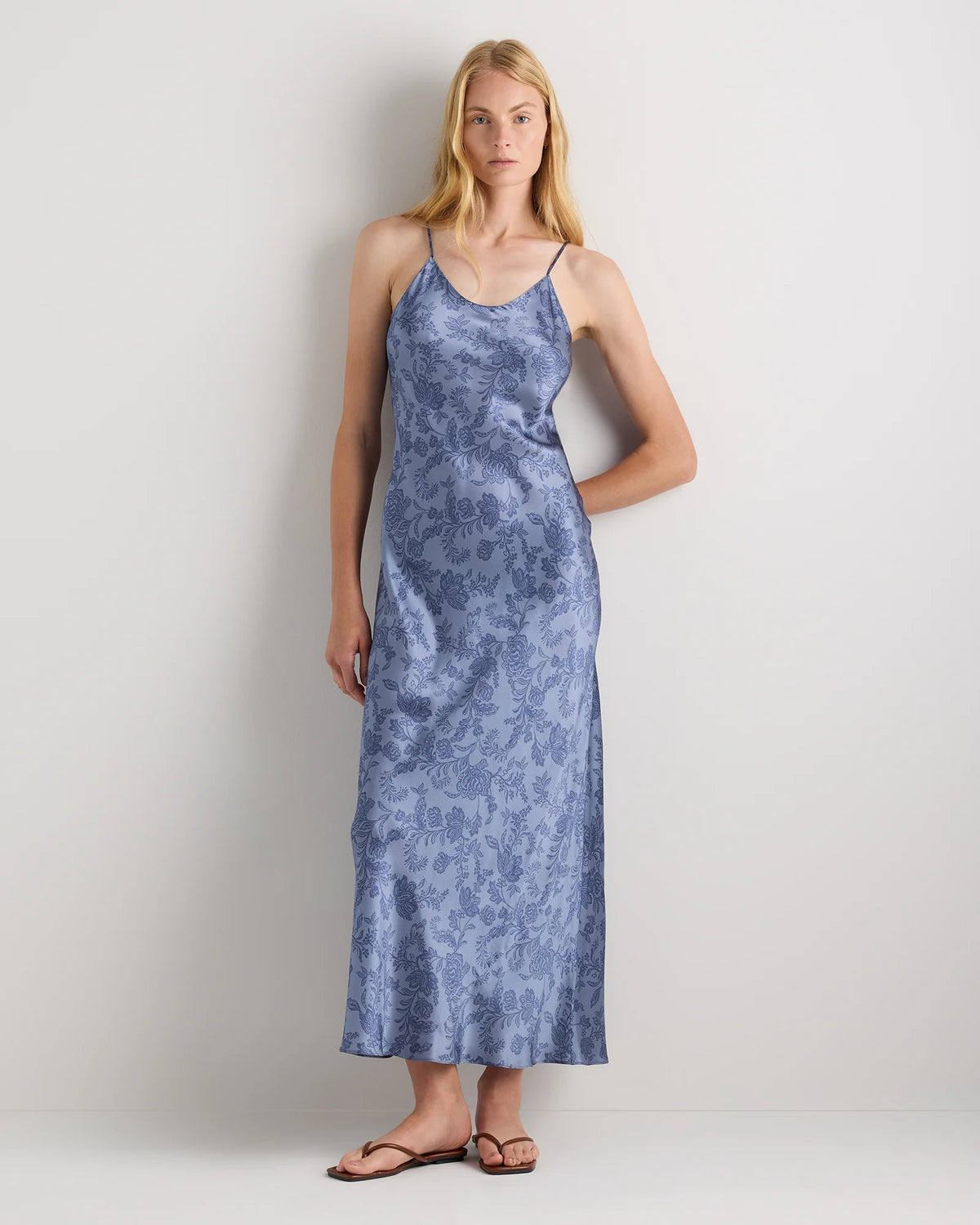 100% Washable Silk Maxi Slip Dress - XS / Cordovan Red Hibiscus
