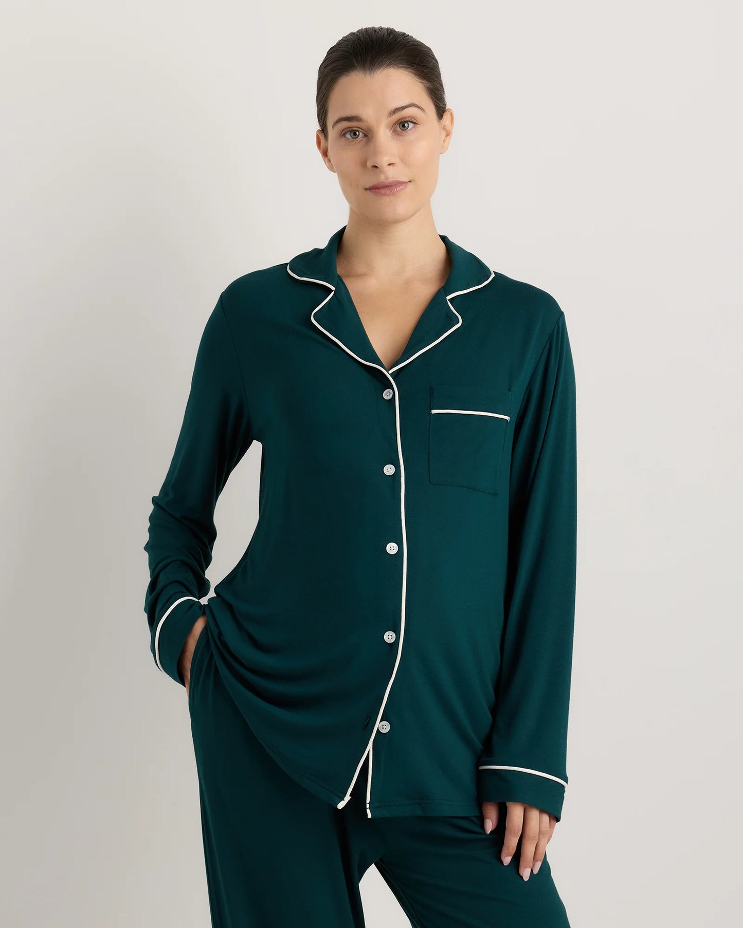 Bamboo Jersey Maternity Long Sleeve Pajama Set - XS / Nocturnal Green