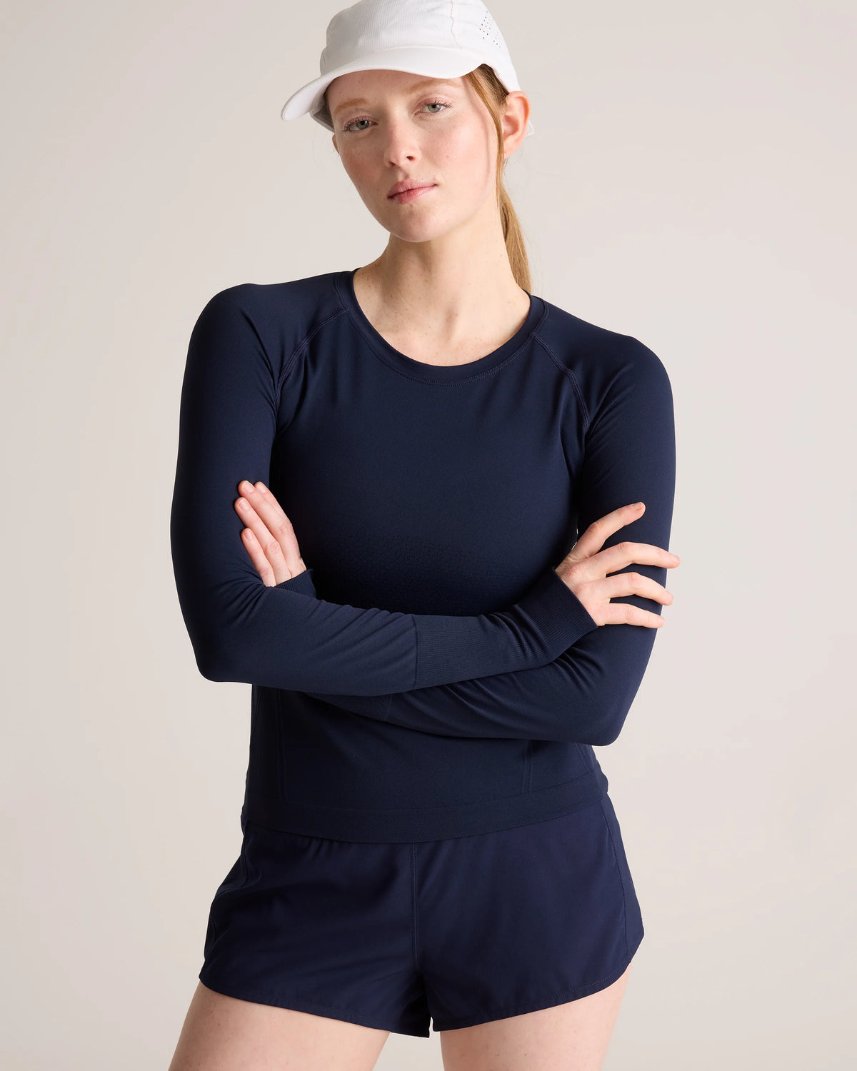 Seamless Waist-Length Long Sleeve Top - XS / Deep Navy
