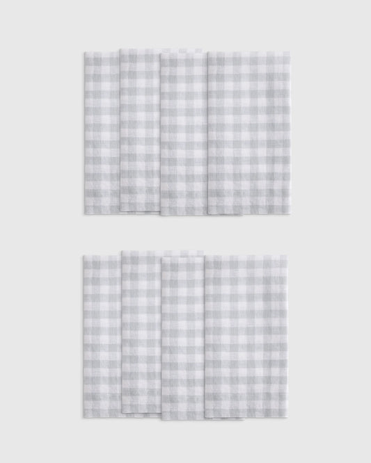 European Linen Wide-Hem Gingham Napkins (Set of 8) - One Size / Cafe