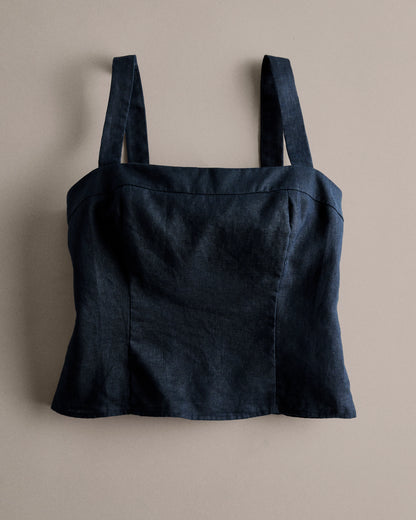 100% European Linen Fitted Tank - XS / Moonstone Blue