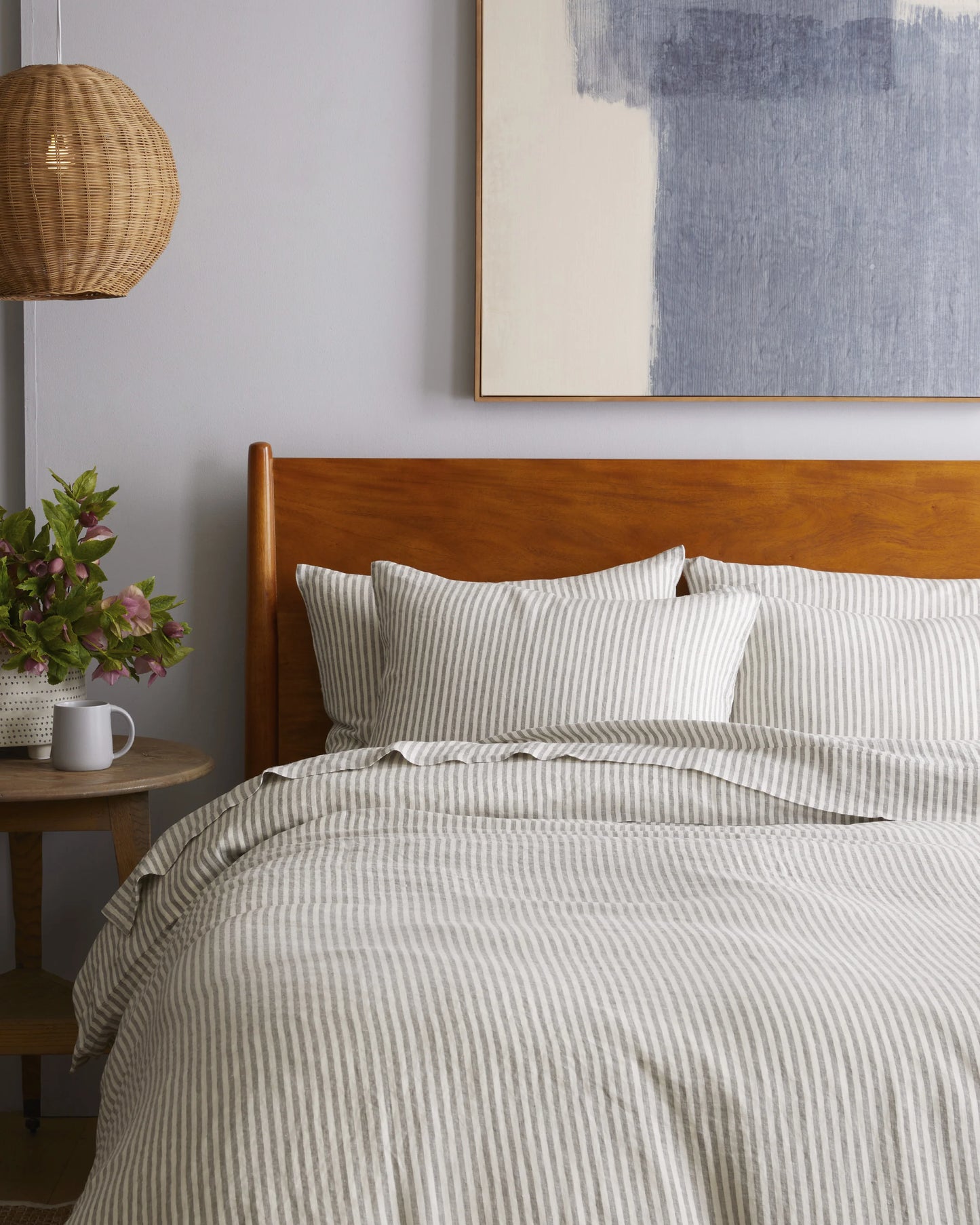European Linen Stripe Duvet Cover Set - Twin / Natural/White Stripe
