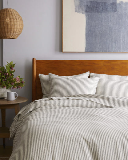 European Linen Stripe Duvet Cover Set - Twin / Natural/White Stripe