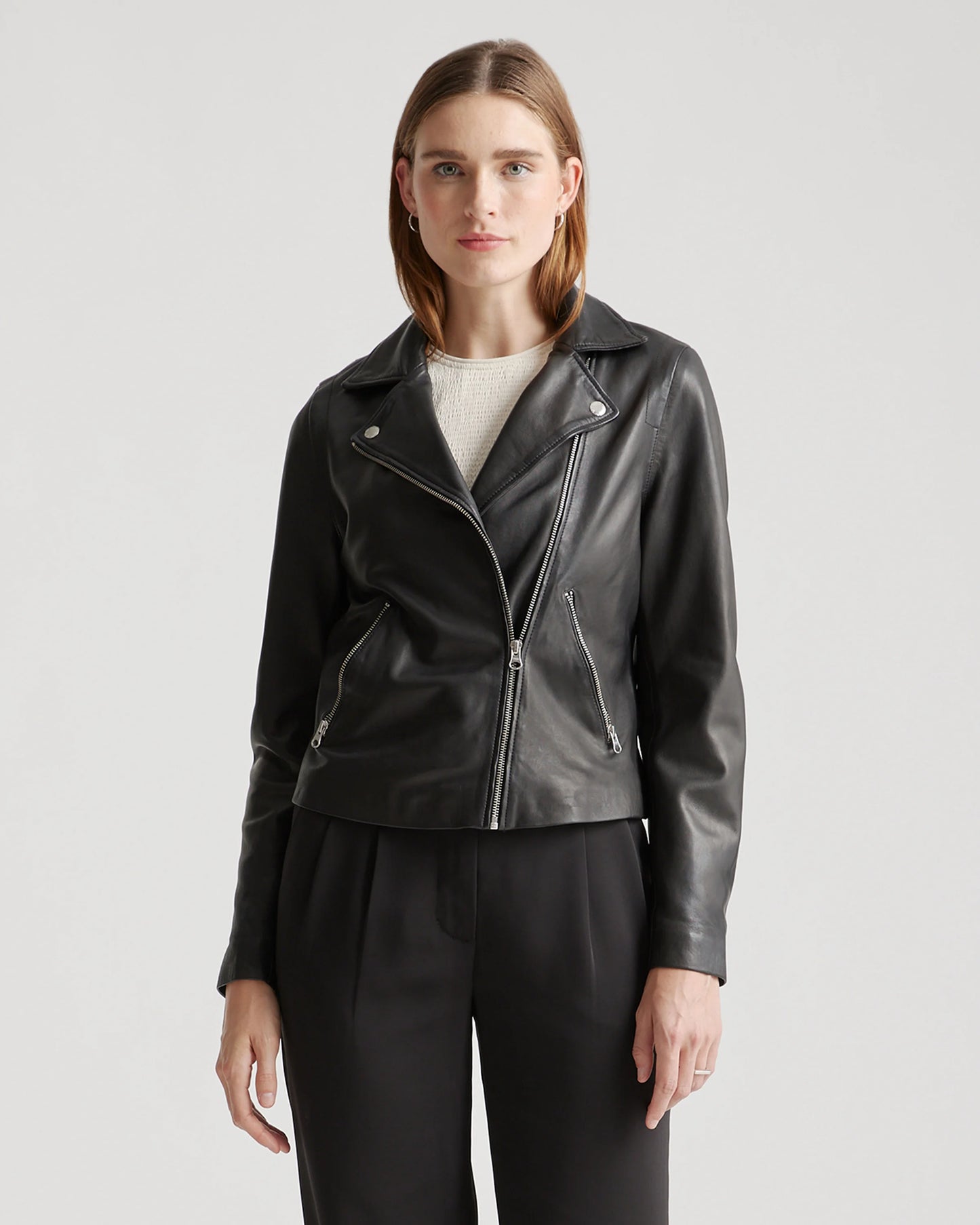 100% Washed Leather Biker Jacket - XS / Brown