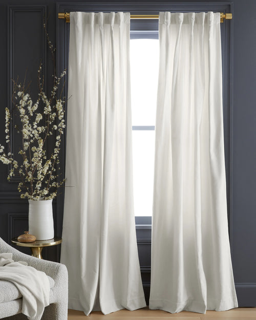 Cotton Velvet Curtain - Single Panel - 48x84 / Ivory