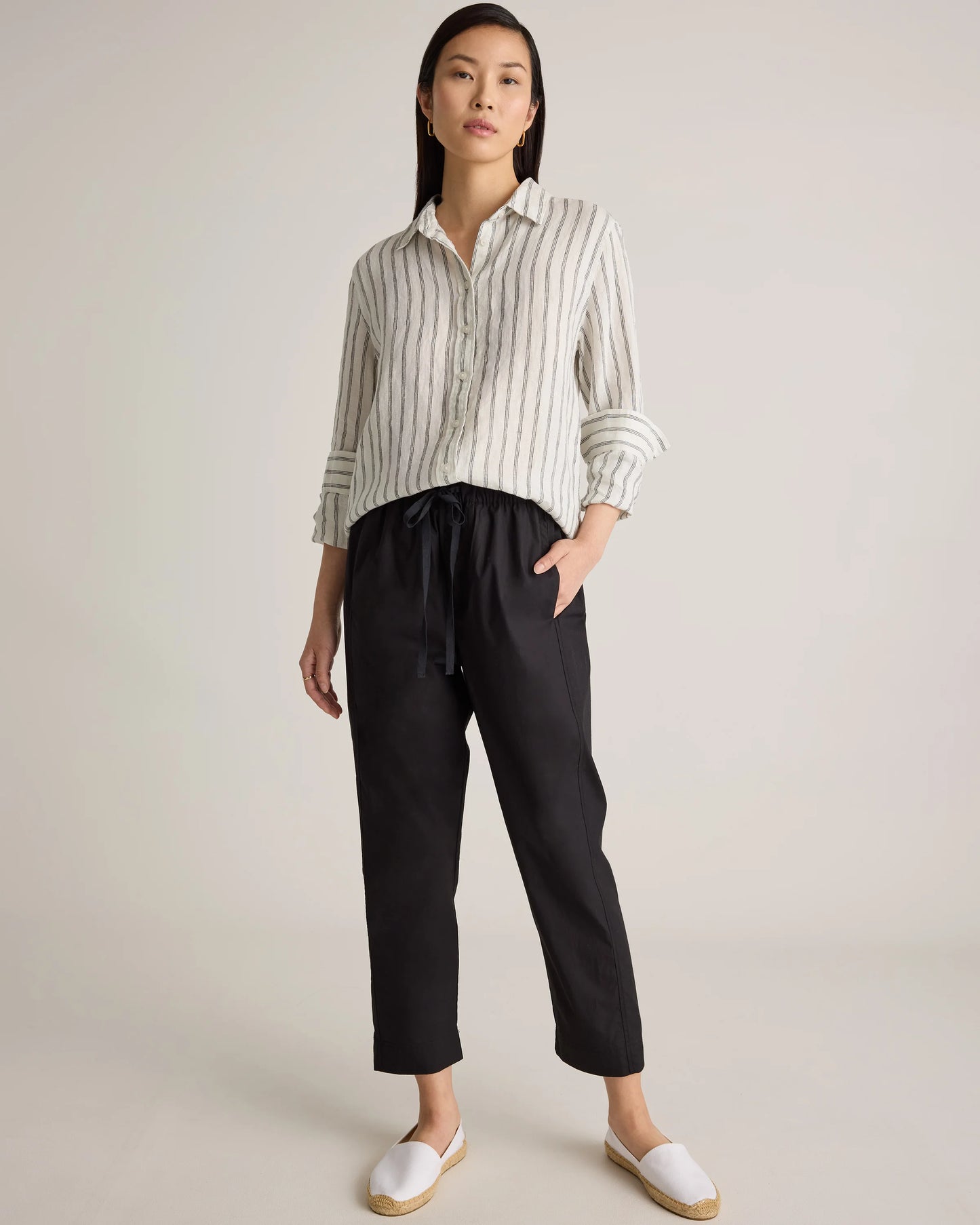 100% Organic Cotton Poplin Pull-On Pants - XS / Garden Green