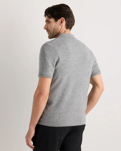 100% Mongolian Cashmere Short Sleeve Polo Sweater - S / Heather Storm Blue