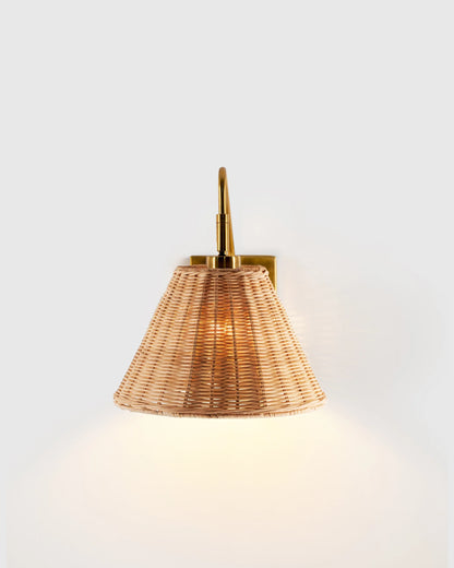 Articulating Sconce with Rattan Shade - One Size / Brass