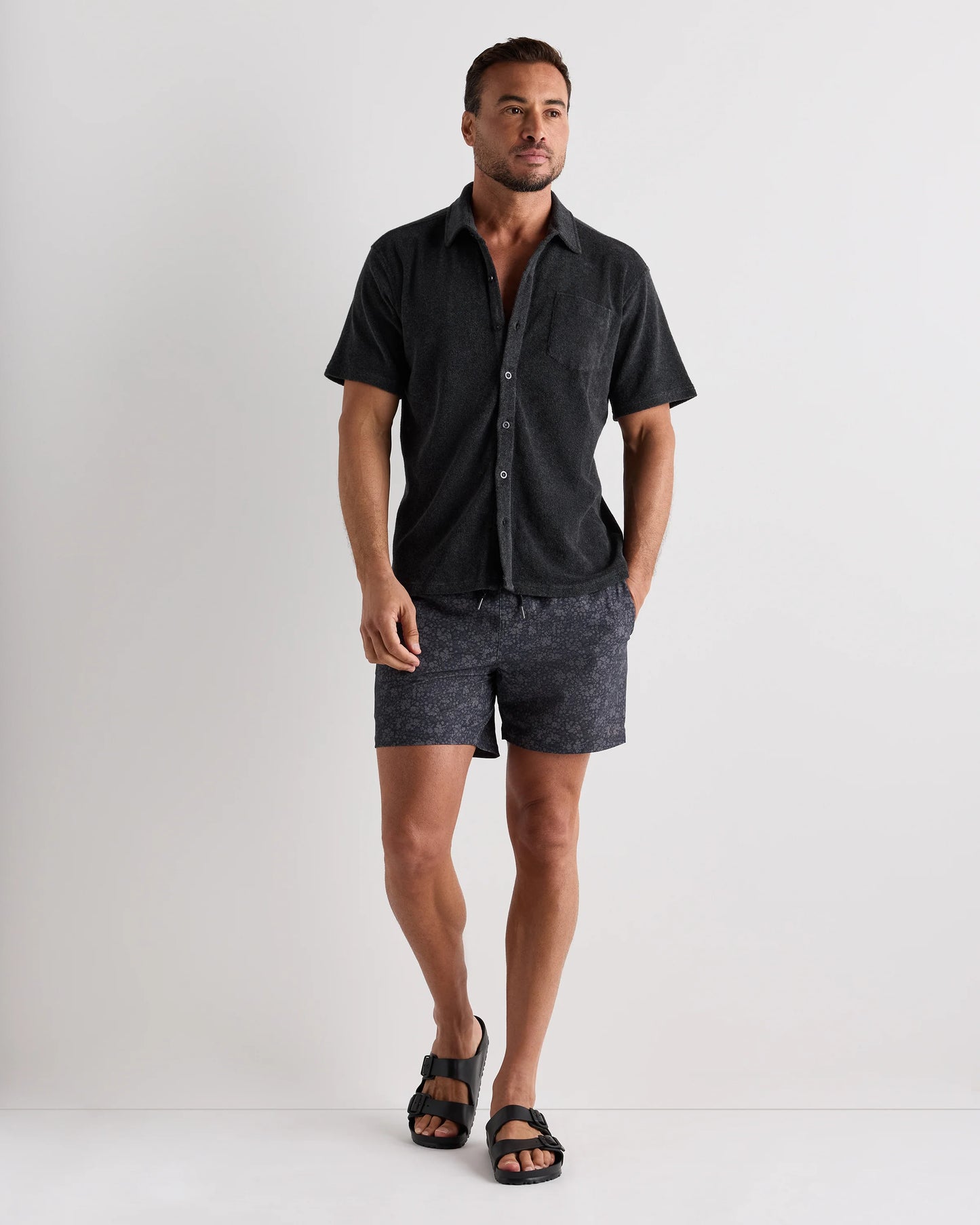 100% Organic Cotton Terry Towel Button Down Polo - S / Heather Charcoal