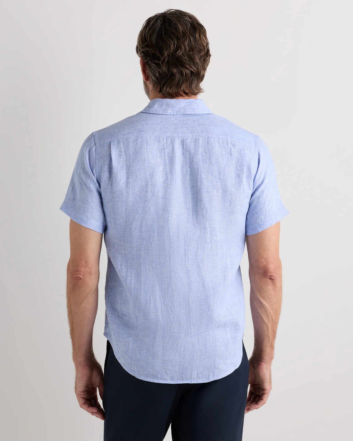 100% European Linen Relaxed Short Sleeve Shirt - XS / Taupe Brown Chambray