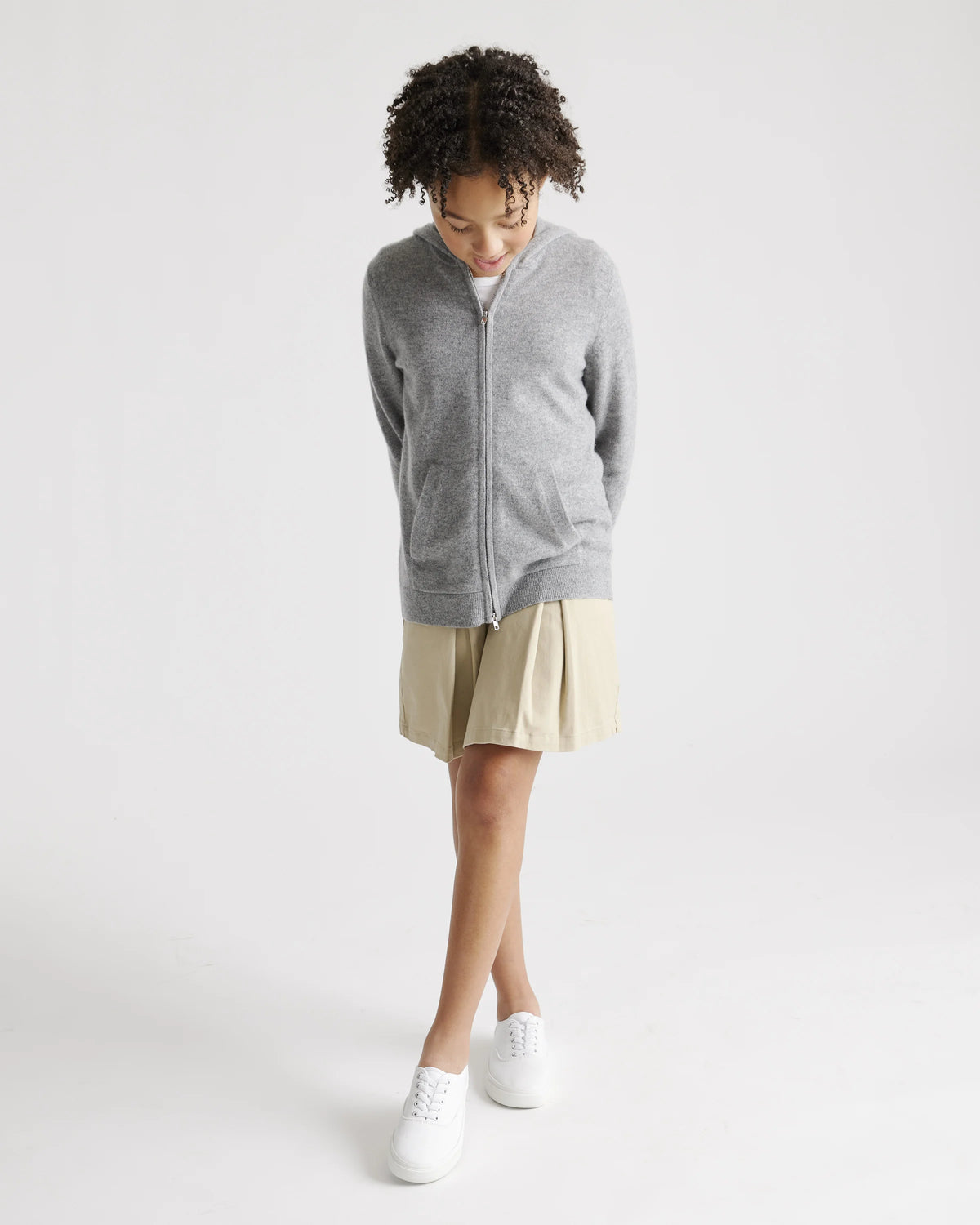 Washable Cashmere Full Zip Hoodie - 6 / Heather Grey