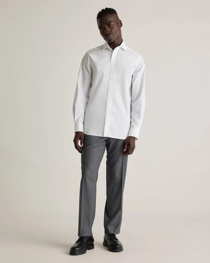 Organic Cotton Stretch Poplin Dress Shirt - S / White/Navy Minigrid