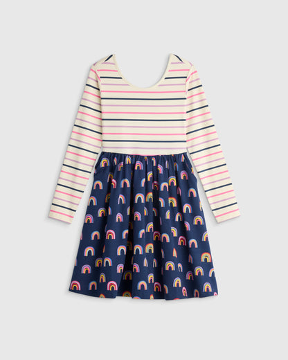 Organic Cotton Long Sleeve Skater Dress - 6 / Red Poppy Garden