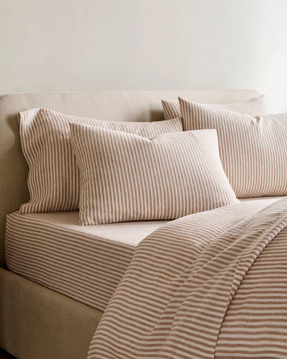 European Linen Stripe Sham Set - Standard / Natural/White Stripe