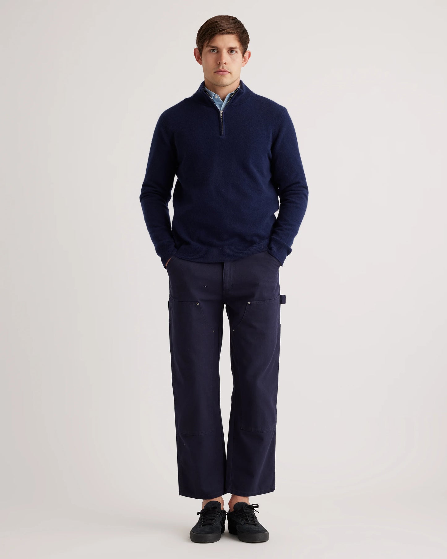 Mongolian Spring Cashmere Quarter Zip Sweater - S / Navy