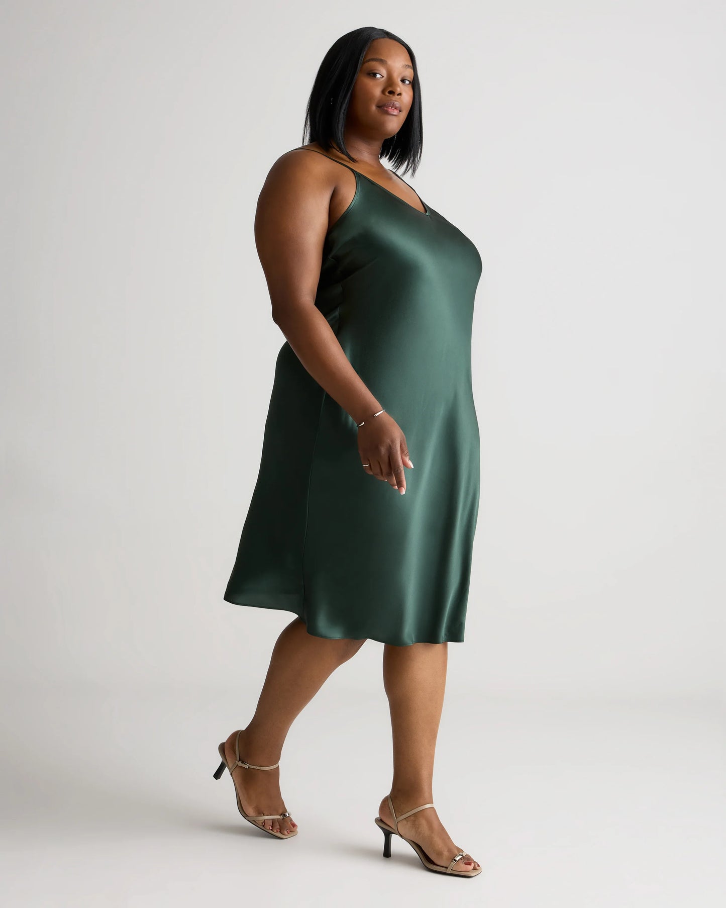 100% Washable Silk Slip Dress - 1X / Champagne