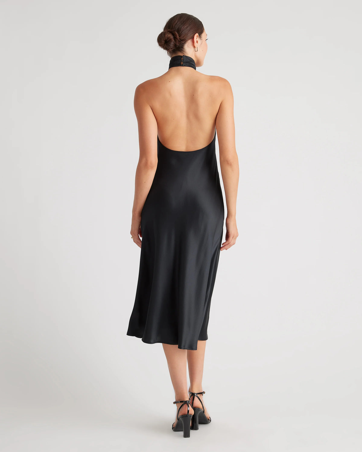 100% Washable Silk Twist Halter Midi Dress - XS / Black