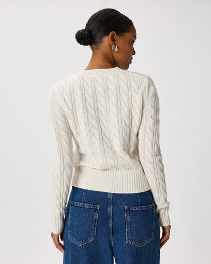 Mongolian Cashmere Shrunken Cable Crewneck Sweater - XS / Varsity Red