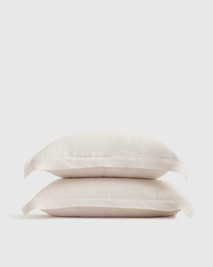 European Linen Double Flange Sham Set - Standard / White