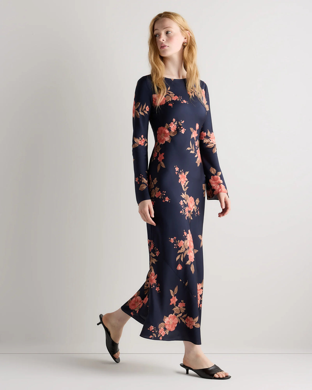 Washable Stretch Silk Long Sleeve Maxi Dress - XS / Wine Tasting Red