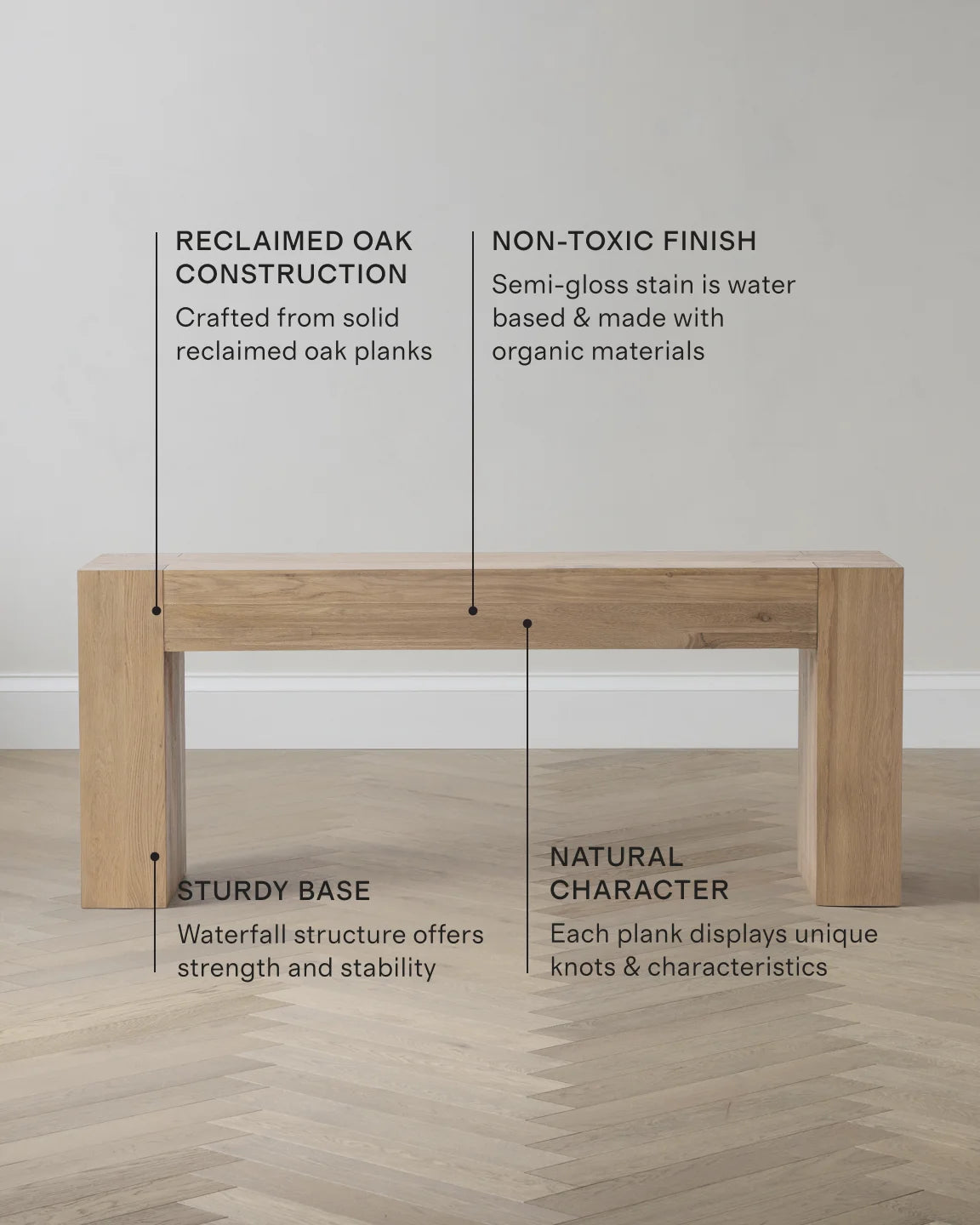 Reclaimed Oak Waterfall Console Table - One Size / Weathered Oak