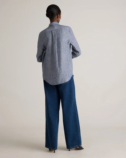 100% European Linen Long Sleeve Shirt - XS / Blue Pinstripe