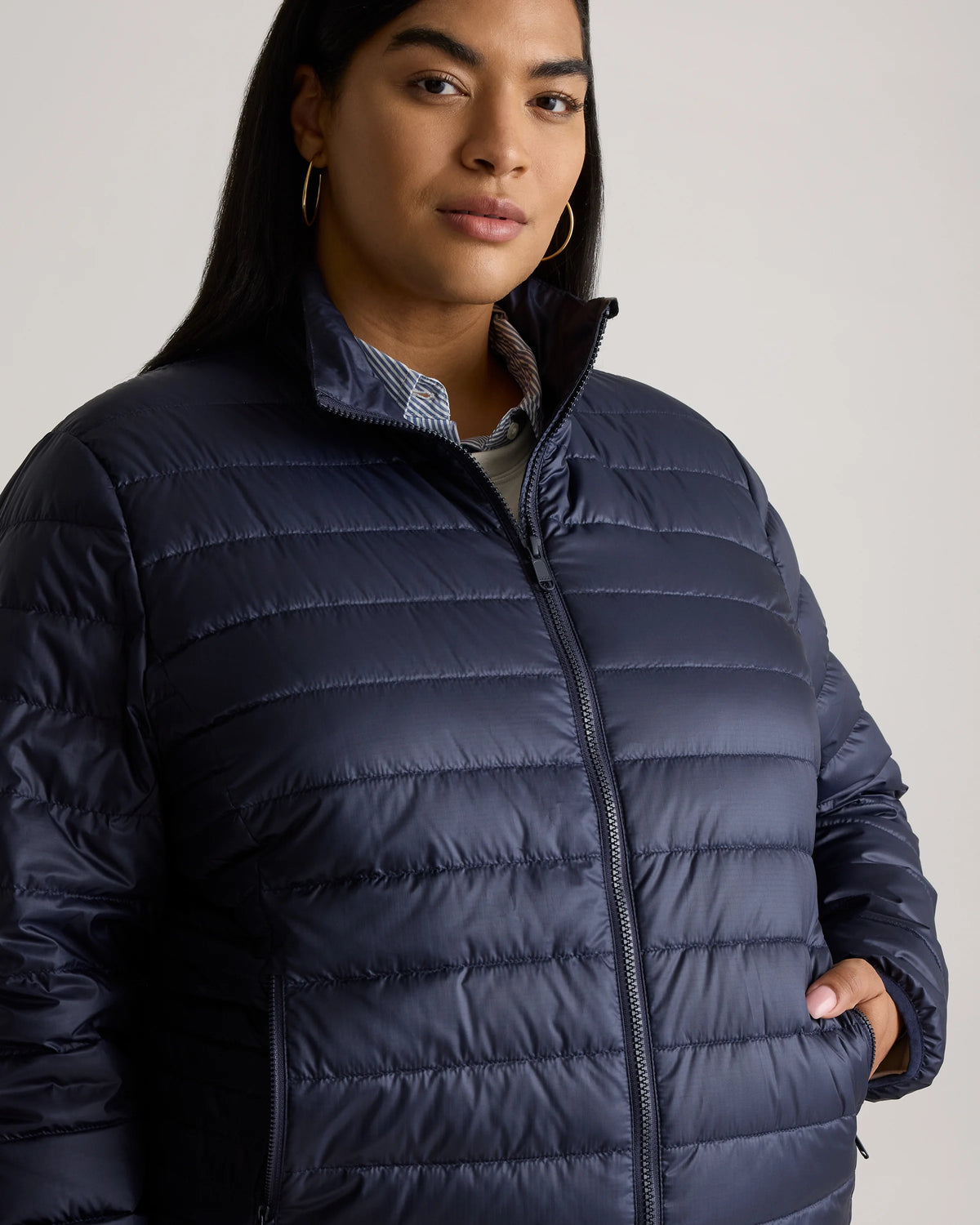 Lightweight Down Packable Puffer Jacket - 1X / Black