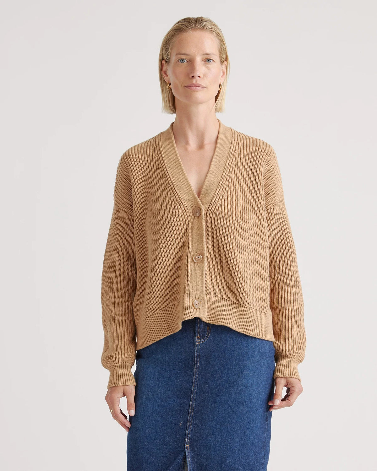 100% Organic Cotton Fisherman Boxy Cropped Cardigan - XS / Sapphire Blue