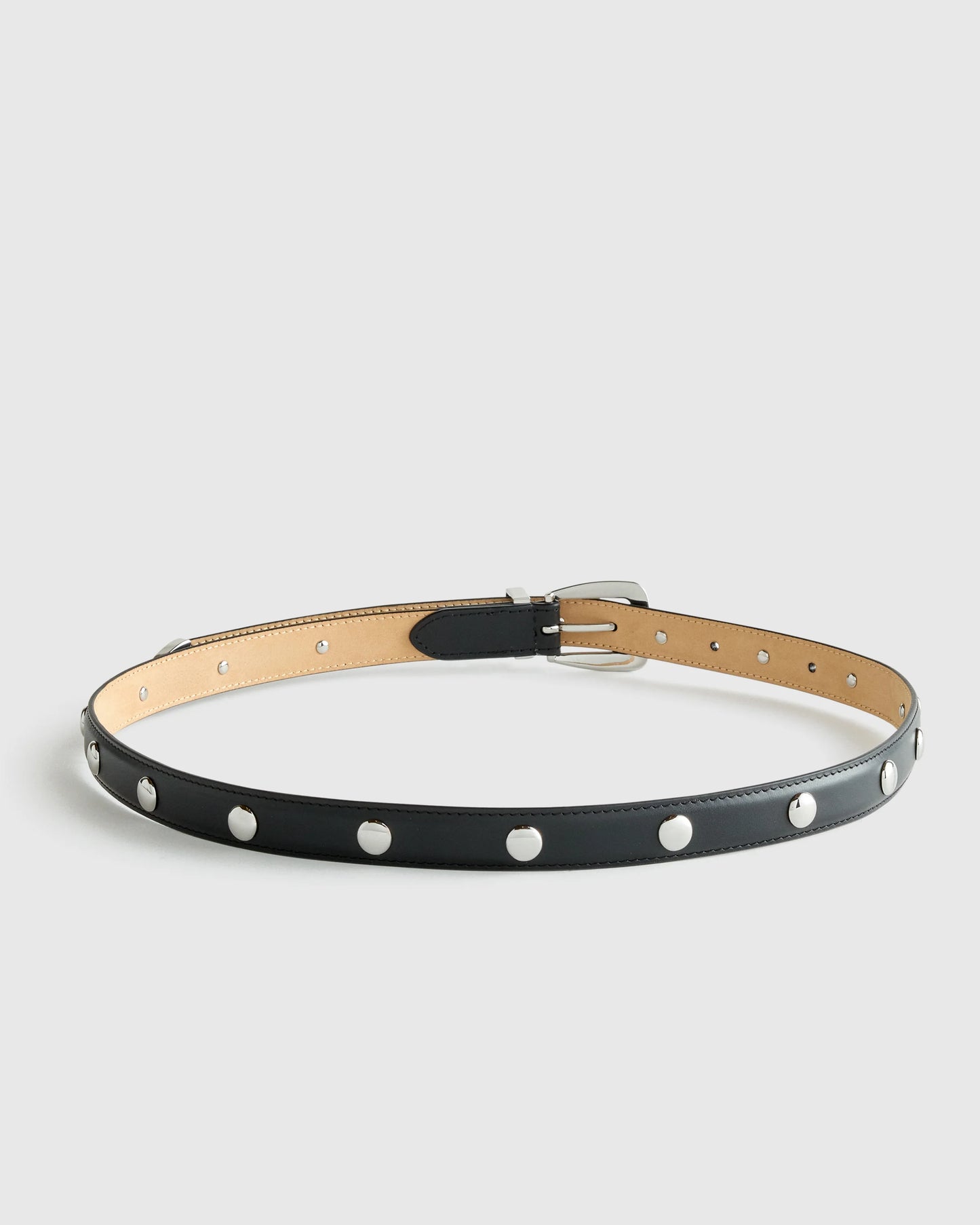Alyssa European Leather Studded Skinny Belt - XS / Black/Silver