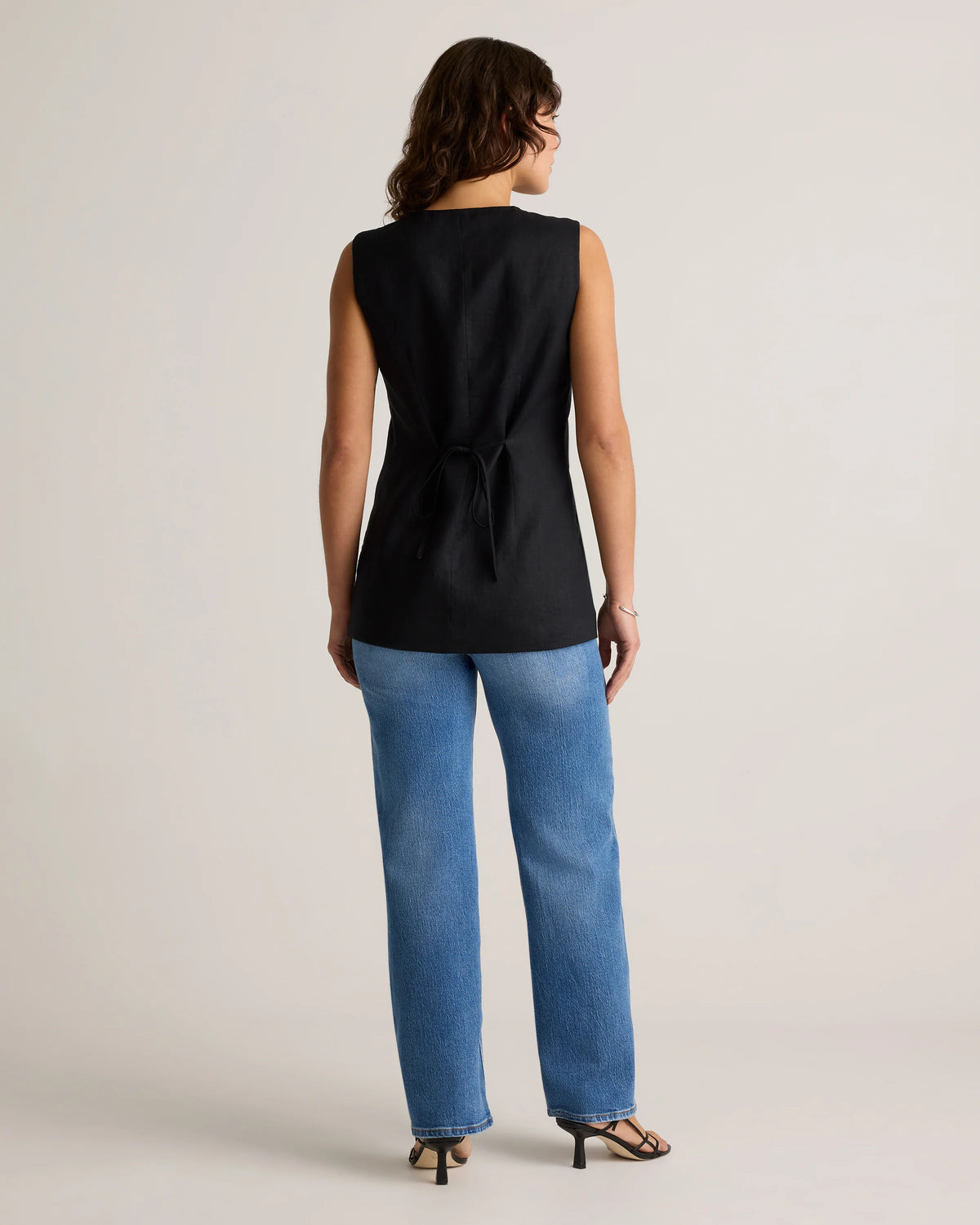 100% European Linen Longline Vest - XS / Taupe Brown Chambray