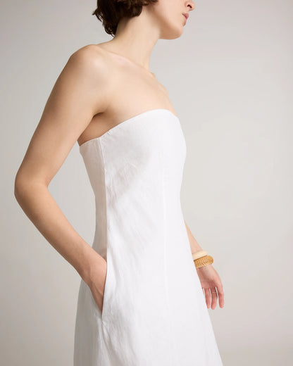 100% European Linen Strapless Maxi Dress - XS / Brick Red Heirloom Floral