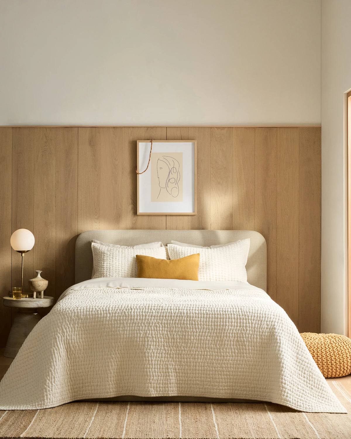 European Linen Cotton Stitch Quilt - Twin / Stone