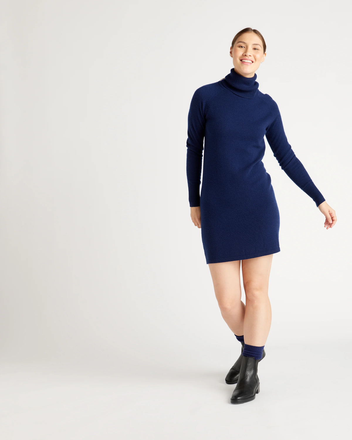 Mongolian Cashmere Turtleneck Sweater Dress - XS / Moss