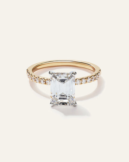 Lab Grown Diamond Emerald Petite Pave Engagement Ring - 2.5ct - 4 / Yellow Gold