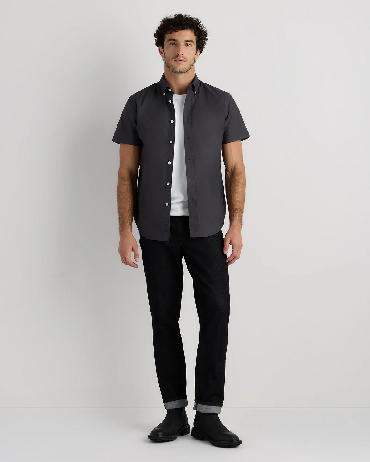 100% Organic Cotton Short Sleeve Oxford Shirt - S / Dark Coal