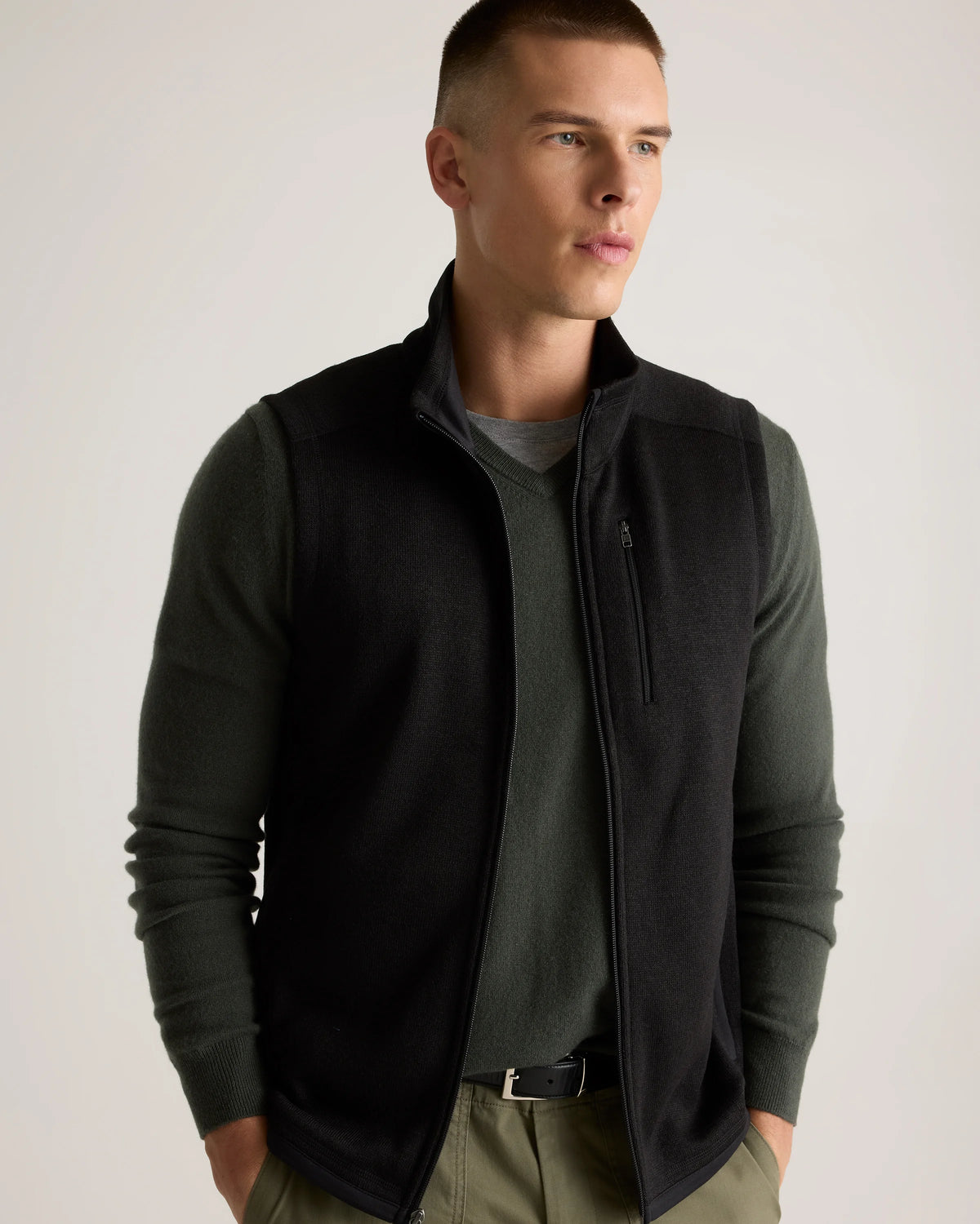 Sweater-Knit Fleece Full-Zip Vest - S / Heather Mineral Green