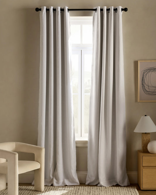 European Linen Grommet Room Darkening Curtain - Single Panel - 48x84 / White